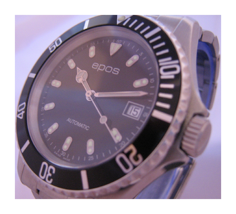 Epos Sportive Divers Watch, Black Dial With Stainless Steel Bracelet